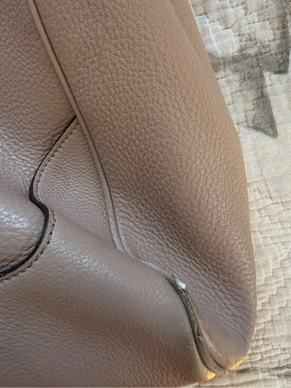 Tory Burch Blush Taupe Pebbled Leather Tote with Gold Logo
